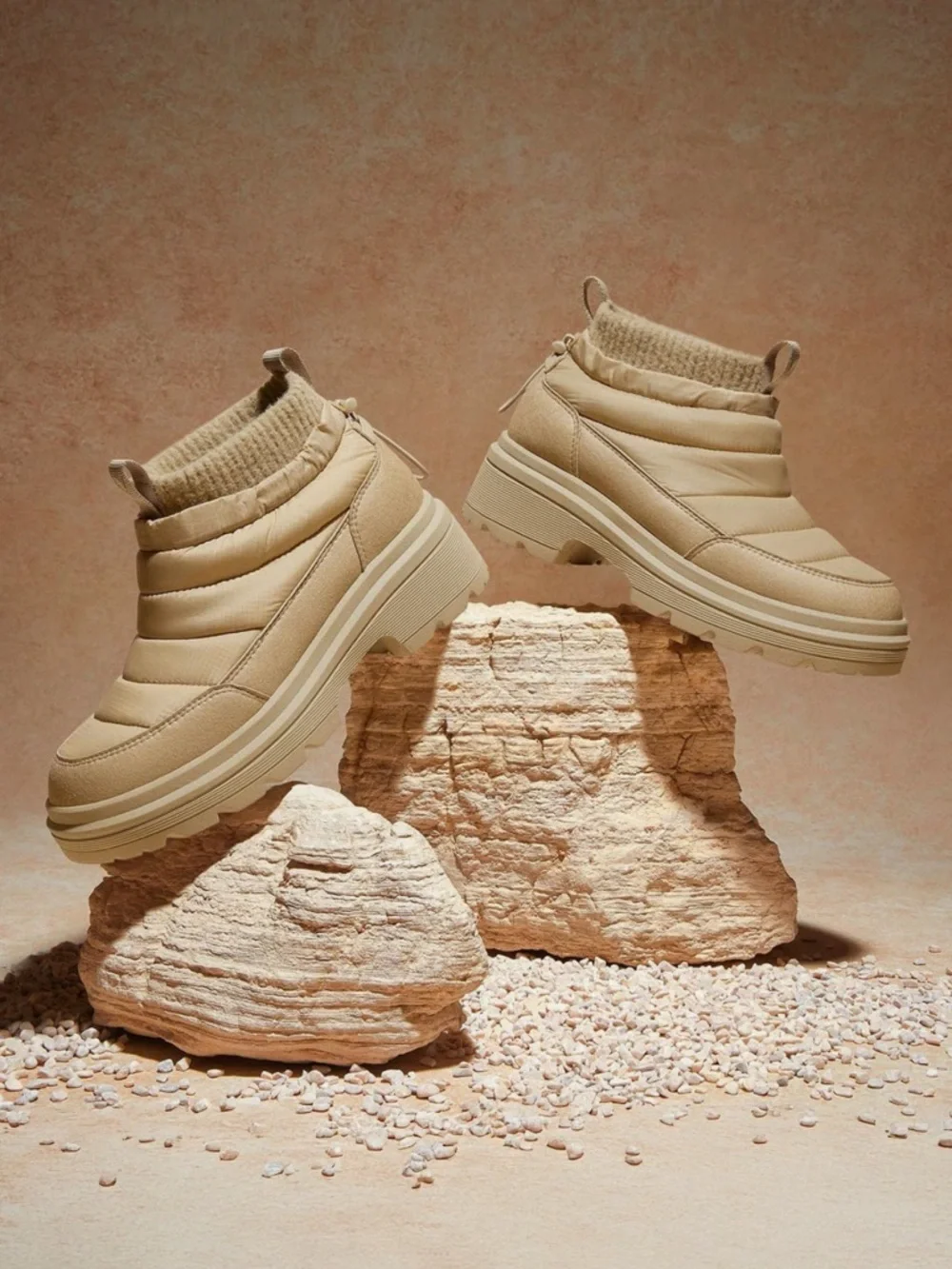 NEW! Viviana Quilted Slip-On Winter Booties in Beige